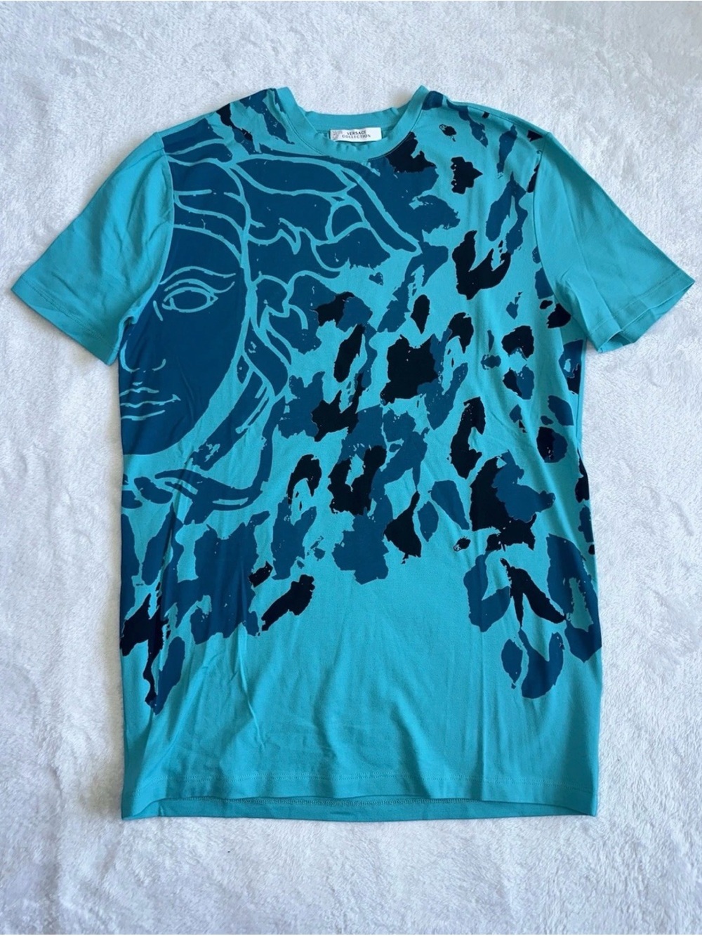 Versace Collection Teal Blue T Shirt Top Medusa Short Sleeve Small S EUC